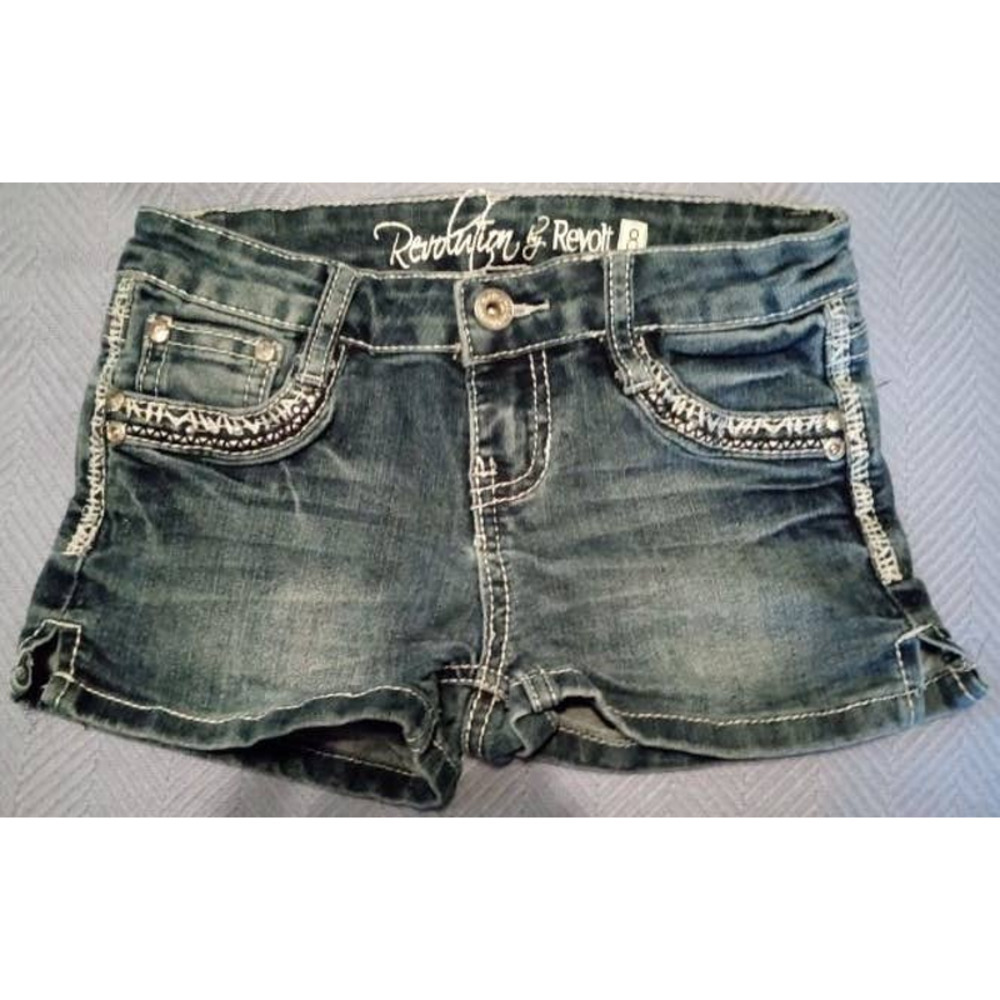Revolution By Revolt Jean Shorts Girls Size 8 Denim Cotton Regular Fit (AD1)